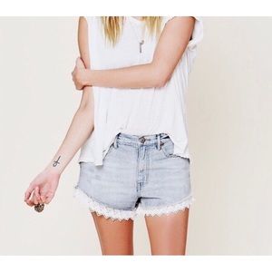 Free People Denim Shorts White Lace Distressed